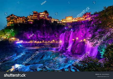 Night View Waterfall Furong Ancient Town Stock Photo 2062008824 ...