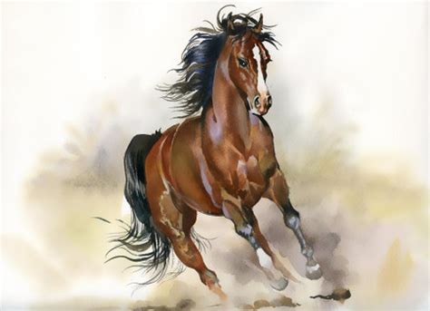 Shop Brown Running Horse In Watercolors (PRT_1069) - Canvas Art Print - 27in X 19in Canvas Art ...