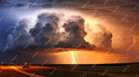 Premium AI Image | A stormy sky with multiple lightning strikes represents a severe storm ...