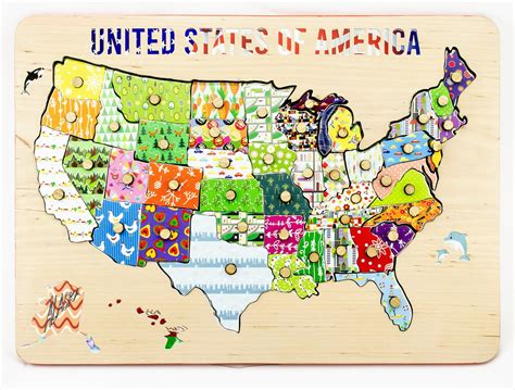 Map of the US USA Puzzle Educational Game Wood Toy Gift - Etsy