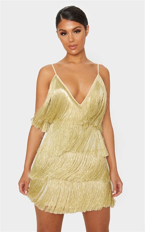 Gold Tassel Fringed Strappy Bodycon Dress | PrettyLittleThing