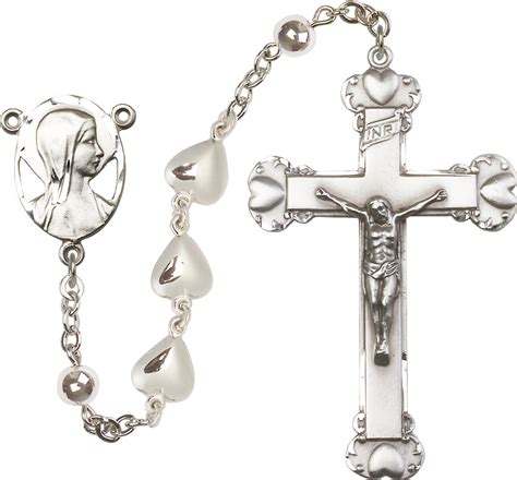 Sterling Silver Rosary with Heart Shaped Beads MPN:R0803SS Rosaries / Chaplets J - CatholicShop.ca