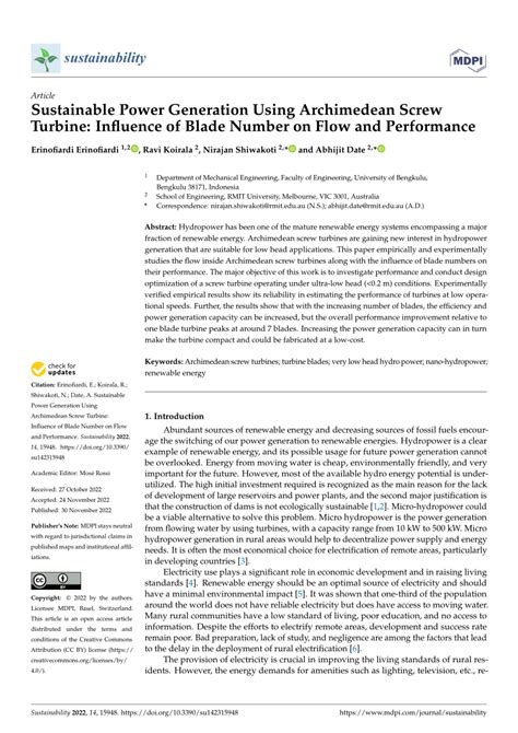 (PDF) Sustainable Power Generation Using Archimedean Screw Turbine: Influence of Blade Number on ...