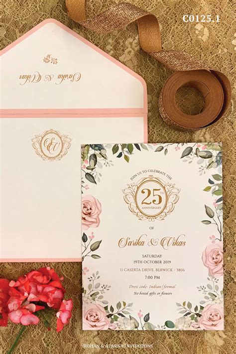 A beautiful 25th wedding anniversary invitation in an open floral them… | 25th wedding ...