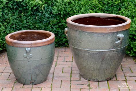 Sage green glazed terracotta pots