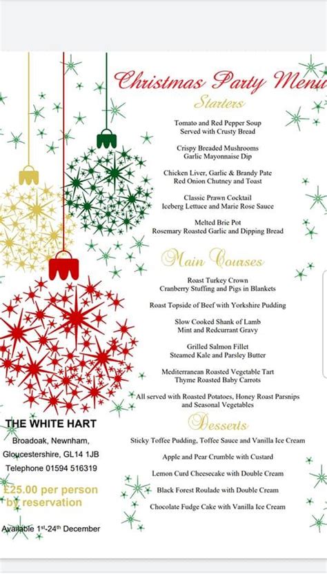 Menu at White Hart Inn pub & bar, Newnham, Broadoak