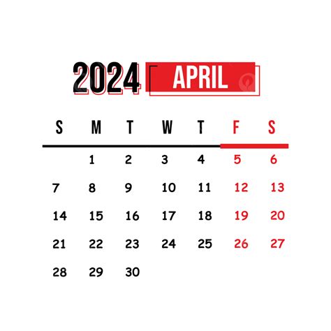 Calendar April 2024 Transparent Background Vector, 2024 Calendar, April, Calendar PNG and Vector ...