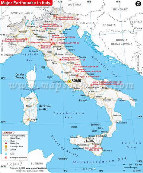 Italy Earthquake Map, Area affected by Earthquake in Italy