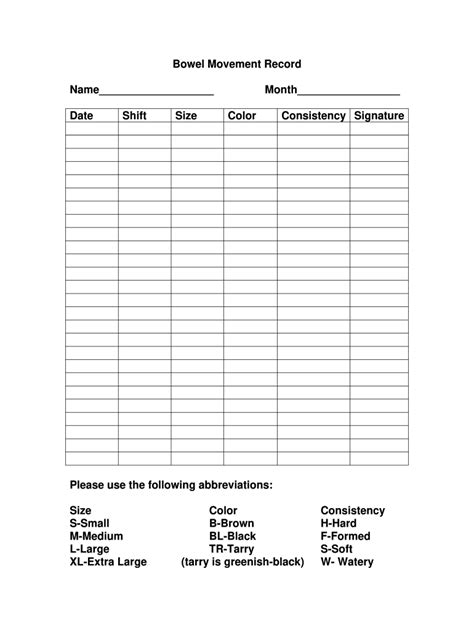 Bowel Movement Record Chart 2020 - Fill and Sign Printable Template Online | US Legal Forms