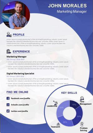 Marketing Manager Resume Template Creative With Work Experience | PowerPoint Slide Clipart ...