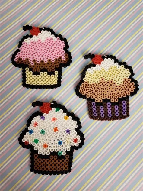 Cupcake made with Perler Beads | Melty bead patterns, Perler bead templates, Diy perler beads