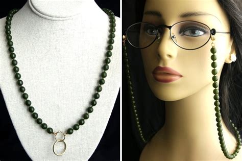 Eyeglass Strand or Badge Lanyard. Jade Green Beaded Eyeglass - Etsy