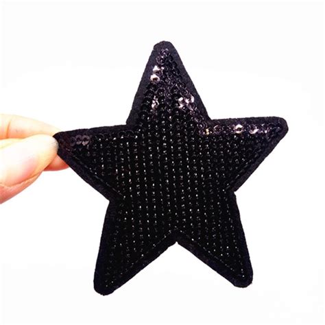 1Pcs Black Star Sequins Patches For Clothing Iron On Patch Embroidered ...