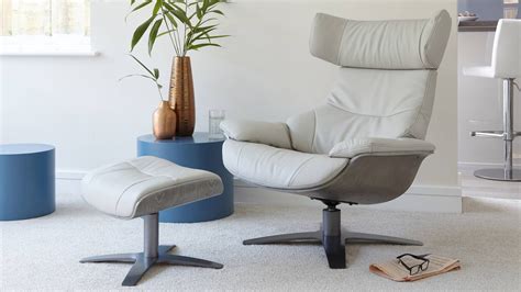 Light Grey Leather Recliner and Footstool | UK Delivery Occasional ...