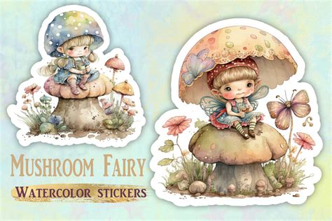 Mushroom Fairy Watercolor Fairy Stickers Graphic by Magiclily ...