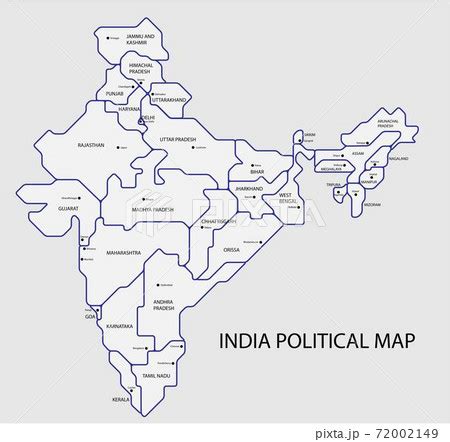 India Political Map Of Black And White Outline Map • Wall