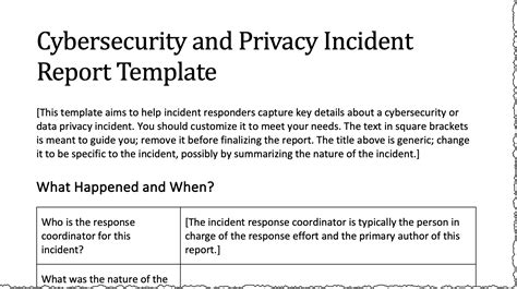 A Report Template for Incident Response