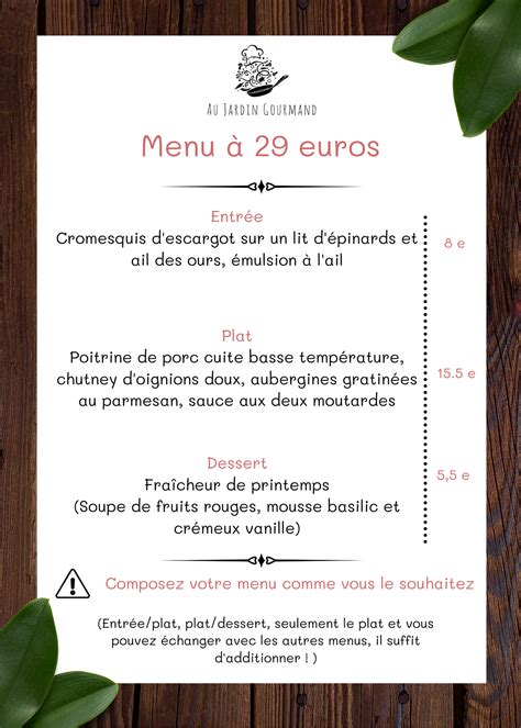 Notre menu gourmet près de Parigny - au jardin gourmand