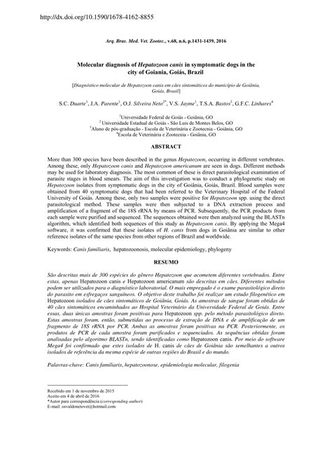 (PDF) Molecular diagnosis of Hepatozoon canis in symptomatic dogs in ...