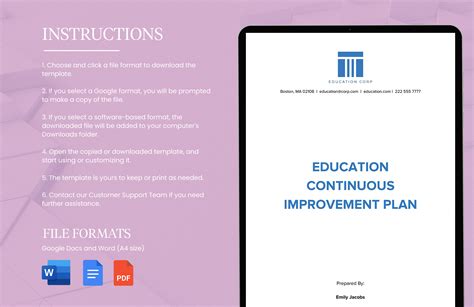 Education Continuous Improvement Plan Template in Word, PDF, Google Docs - Download | Template.net