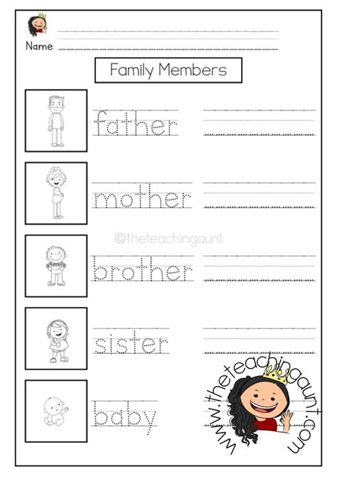 Free Family Members Tracing and Writing Worksheets - The Teaching Aunt | Family activities ...