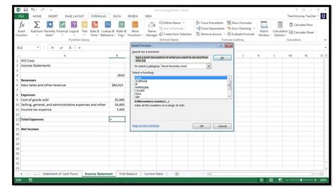 How to Insert Functions in Microsoft Excel 2013