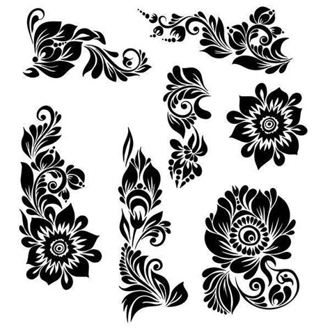 Black Ornaments Floral Vector Illustration dxf File Free Download - 3axis.co