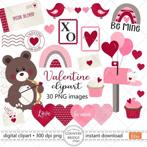 Valentine Clipart Love Clipart Valentine Graphics Cute - Etsy