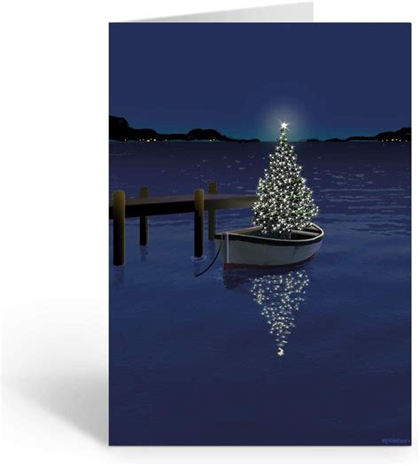 Personalized Holiday Boat Christmas Card - 24 Boating Boxed Cards and Envelopes (Personalized ...