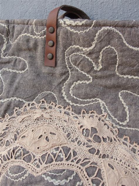 Large Linen Bag With Lace Linen Nostalgia Quilted Vintage - Etsy