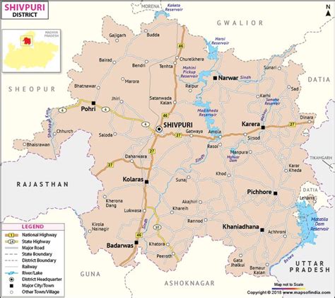 Shivpuri District Map showing major roads, district boundaries ...