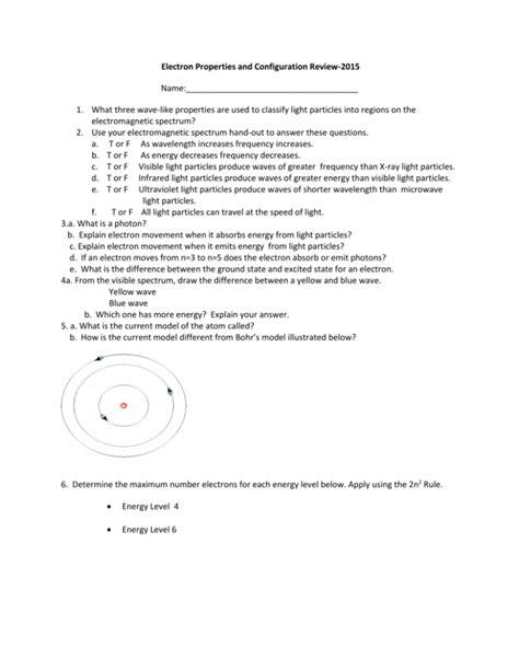 Electron Properties and Arrangement Study Guide Pre-AP