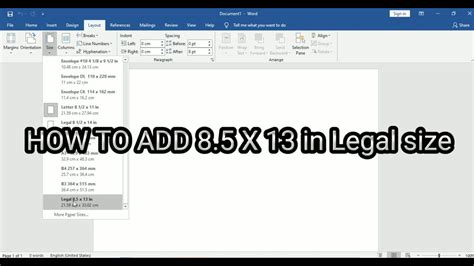 How to add 8.5 x 13 inch Long in Word, Excel - YouTube