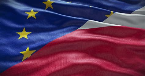 Poland and European Union flag background. Relationship between country ...