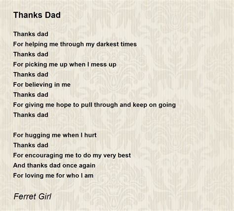 Thanks Dad - Thanks Dad Poem by Ferret Girl