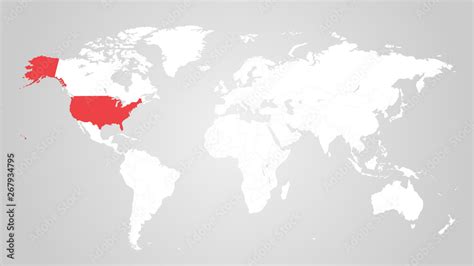 The designation of the United States of America on the world map. Red ...