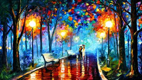 two person walking between trees #painting #park #trees Leonid Afremov ...