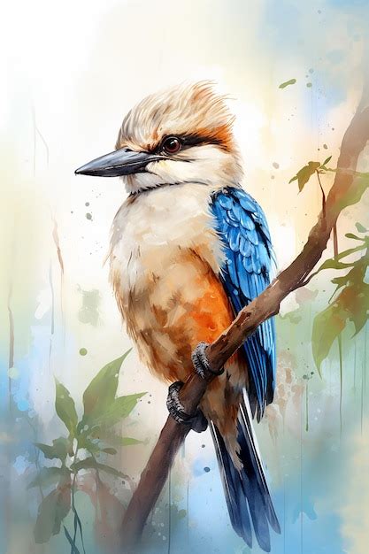 Premium AI Image | a painting of a bird with a blue and yellow feathers.