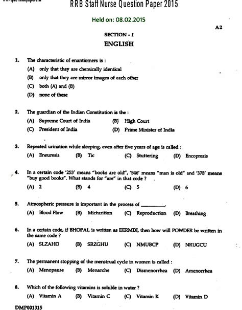 DOWNLOAD PREVIOUS STAFF NURSE EXAM PAPERS PDF AND MODAL PAPERS : RRB ...