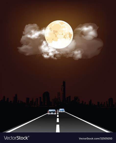 Road leading to city at night Royalty Free Vector Image