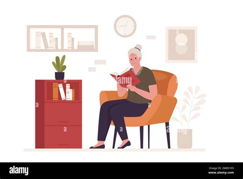 Granny reading a book on the couch. Illustrations for websites, landing pages, mobile apps ...