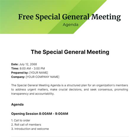 Free Special General Meeting Agenda Template - Edit Online & Download ...