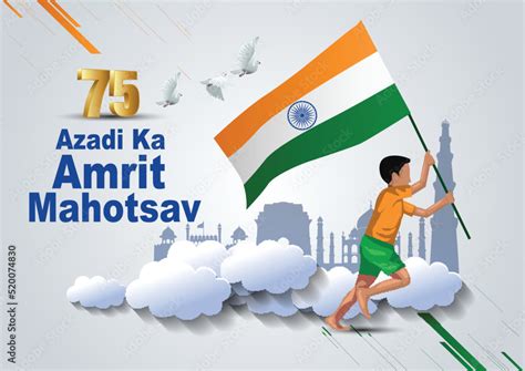 happy Independence day India Azadi ka Amrit Mahotsav poster, a boy running with Indian flag ...