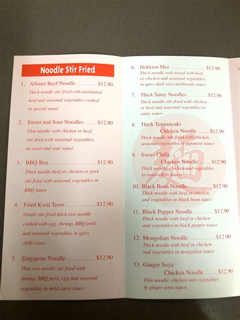 Menu at Castlemaine Noodle Bar, Castlemaine