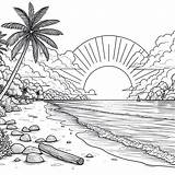 Tropical Beach Sunset 🌅🏝️ Coloring Page sketch template