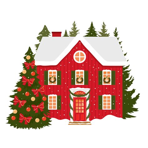 Christmas decorated red house. Santa Claus' house. Winter red cottage ...