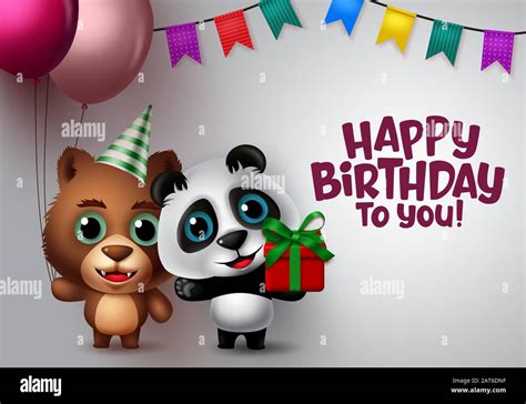 Happy birthday vector animal kids party. Happy birthday greeting text ...