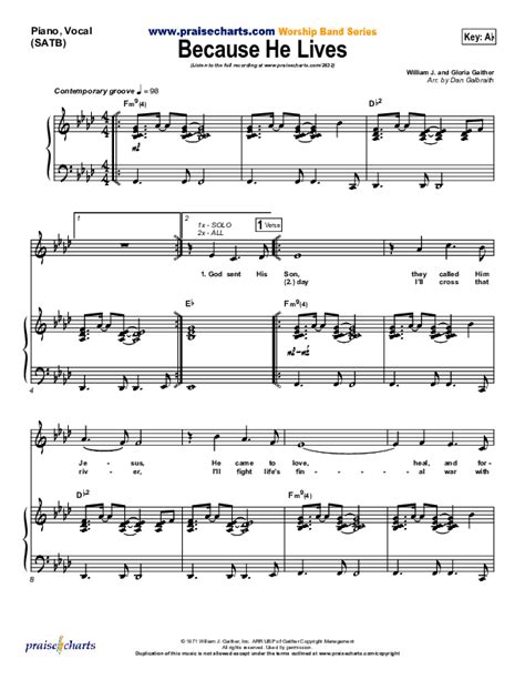 Because He Lives Sheet Music PDF (PraiseCharts Band / Arr. Daniel Galbraith) - PraiseCharts