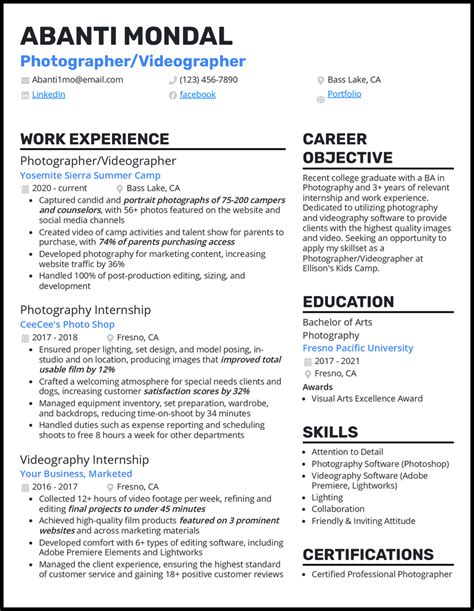 5 Photographer Videographer Resume Examples for 2024