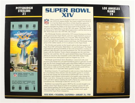 Commemorative Super Bowl XIV Score Card With 22kt Gold Ticket ...